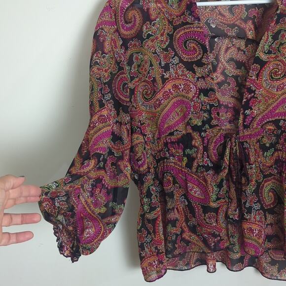 Boho Paisley Lightweight Semi-Sheer Tie Front Top Cardigan Women's Size Large - Picture 3 of 9